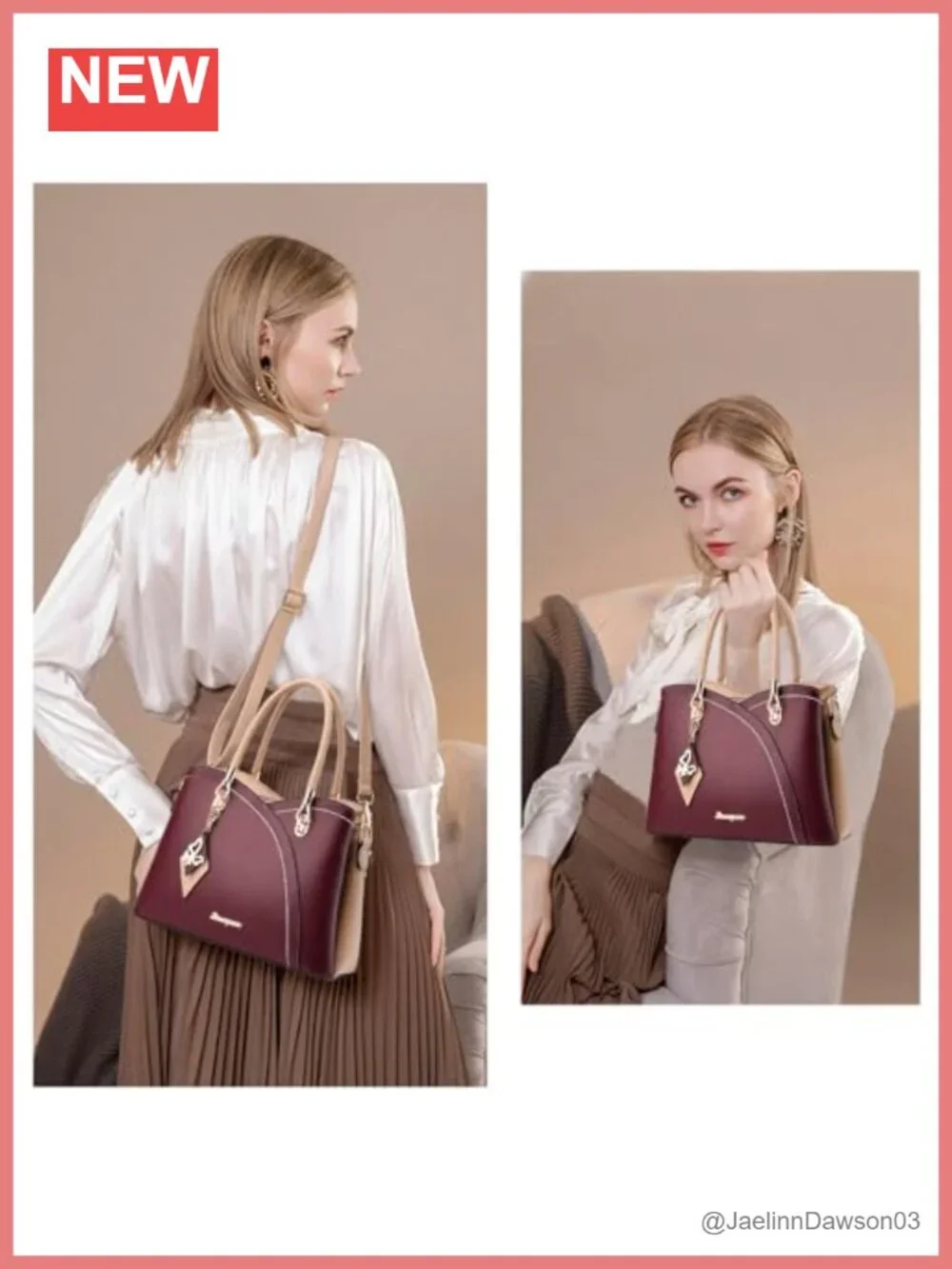 Women's Satchel Handbag Faux Leather Tote Shoulder Bag 6 Pockets